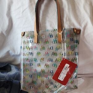 Dooney & Bourke Multicolor Logo Tote with Tan Handles